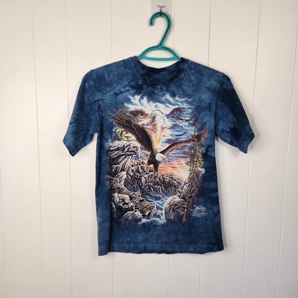 The Mountain Blue Tie-Dye Eagle T-Shirt Kids Boys Girls Large Outdoors Hiking